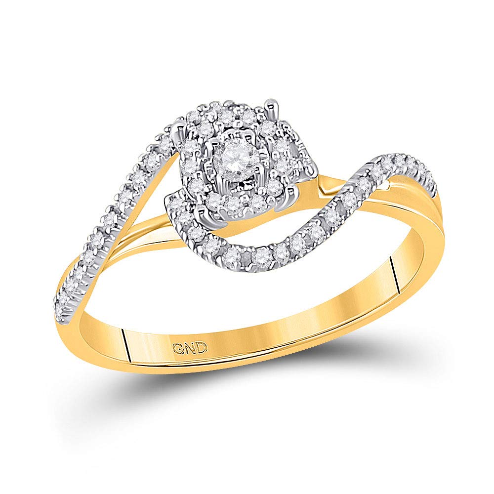 The Diamond Deal 10kt Yellow Gold Womens Round Diamond Solitaire Swirl Bridal Wedding Engagement Ring 1/5 Cttw