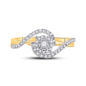 The Diamond Deal 10kt Yellow Gold Womens Round Diamond Solitaire Swirl Bridal Wedding Engagement Ring 1/5 Cttw