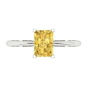 Clara Pucci 1.0 ct Radiant Cut Solitaire Natural Yellow Citrine gemstone Bridal Designer Anniversary Engagement Ring Real 14k White Gold