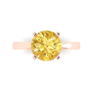 clara pucci 3.0 ct round cut solitaire natural yellow citrine gemstone bridal designer anniversary engagement ring in real 14k rose gold