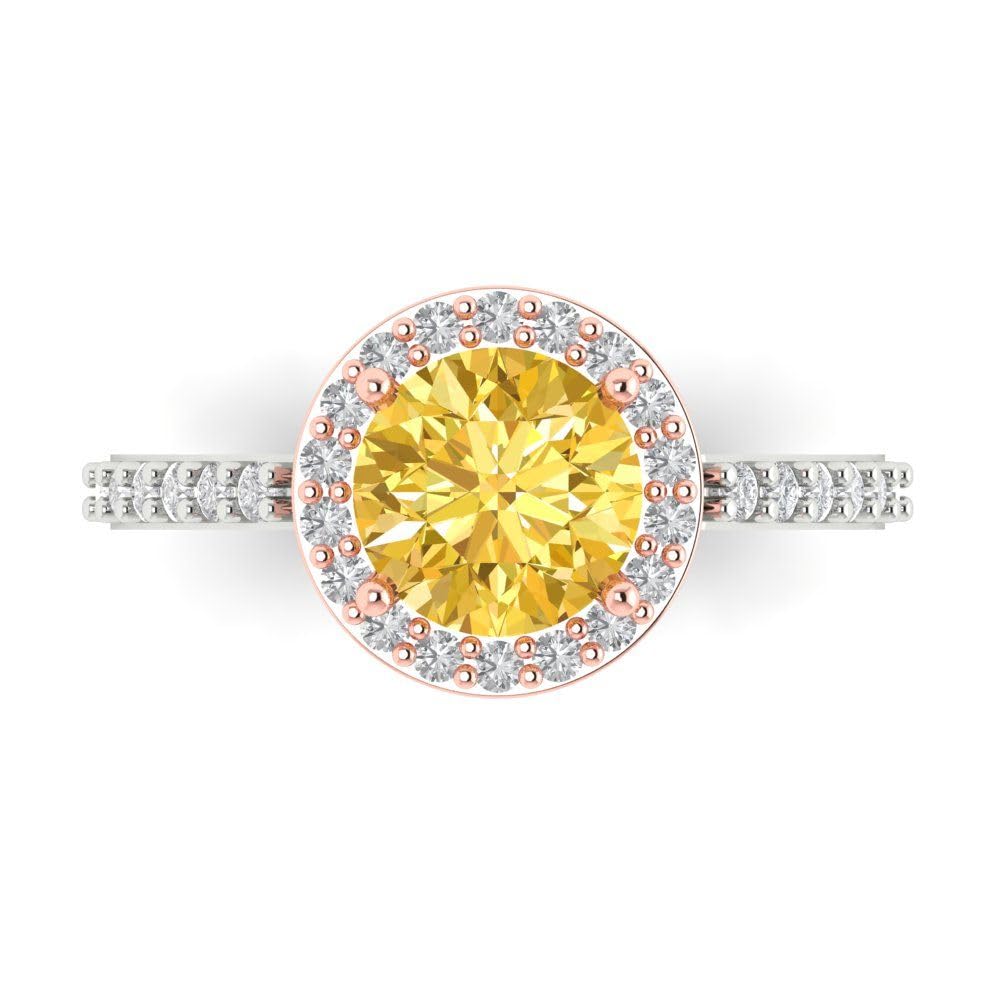 Clara Pucci 2.37ct Round Cut Solitaire Halo Natural Orange Citrine designer Modern Statement Accent Ring Solid 14k White & Pink Rose Gold