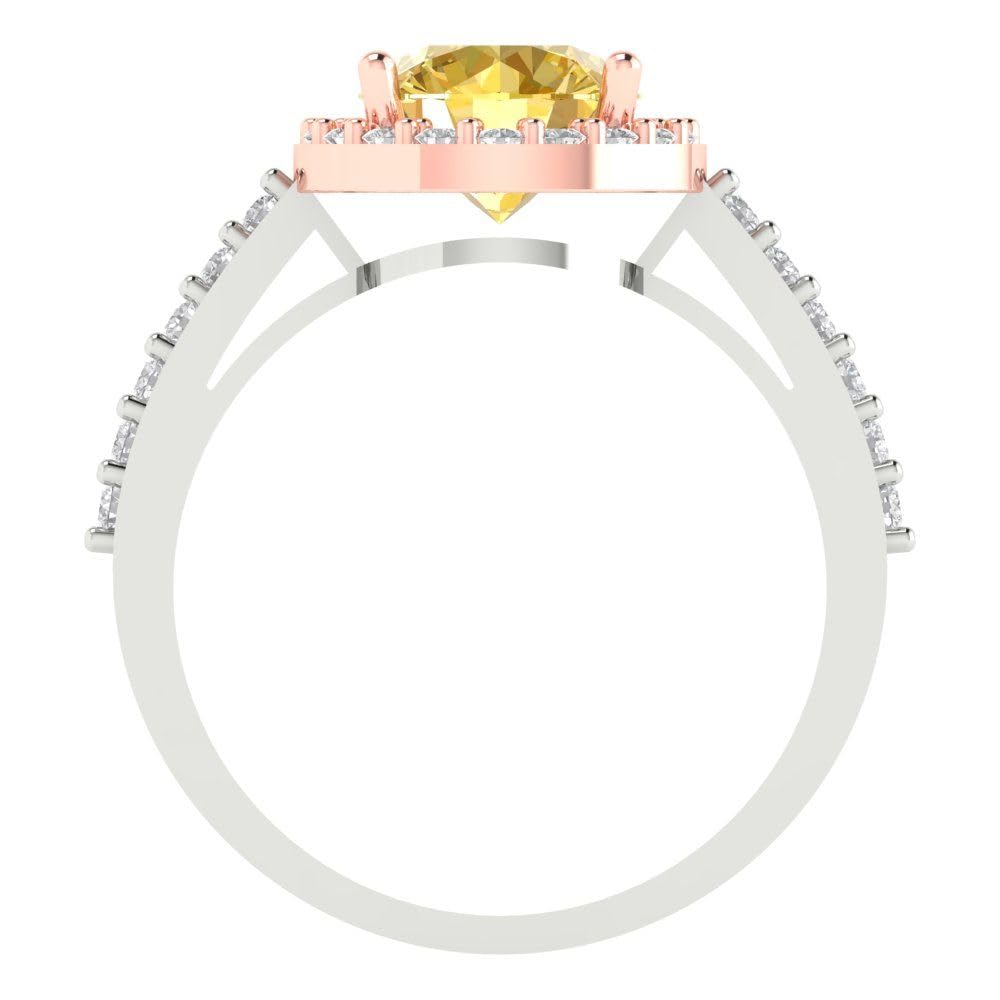 Clara Pucci 2.37ct Round Cut Solitaire Halo Natural Orange Citrine designer Modern Statement Accent Ring Solid 14k White & Pink Rose Gold