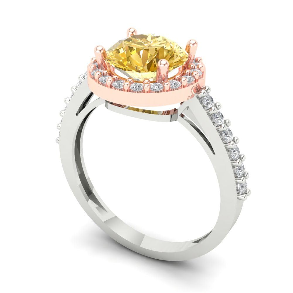 Clara Pucci 2.37ct Round Cut Solitaire Halo Natural Orange Citrine designer Modern Statement Accent Ring Solid 14k White & Pink Rose Gold