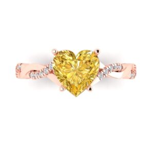 Clara Pucci 2.16ct Heart Cut Criss Cross Twisted Solitaire Halo Natural Orange Citrine designer Modern Statement Ring 14k Pink Rose Gold