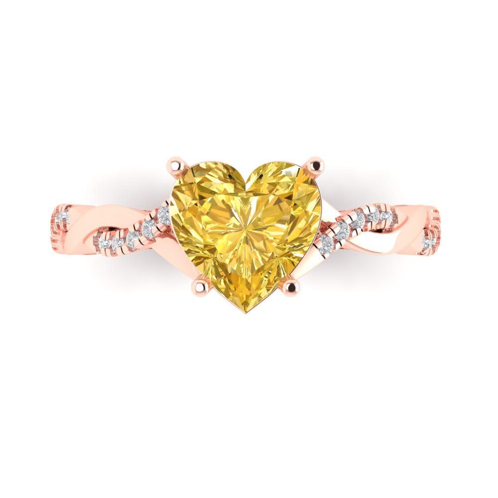 Clara Pucci 2.16ct Heart Cut Criss Cross Twisted Solitaire Halo Natural Orange Citrine designer Modern Statement Ring 14k Pink Rose Gold