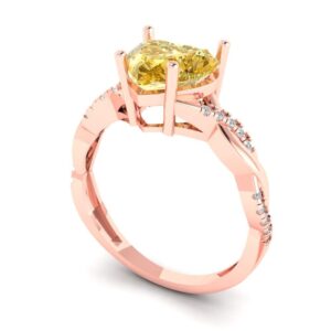 Clara Pucci 2.16ct Heart Cut Criss Cross Twisted Solitaire Halo Natural Orange Citrine designer Modern Statement Ring 14k Pink Rose Gold