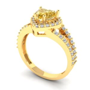 Clara Pucci 1.72ct Heart Cut Solitaire Halo split shank Natural Orange Citrine VVS1 Designer Modern Statement Ring Solid 14k Yellow Gold