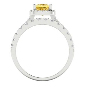 Clara Pucci 1.54 carat Princess Cut Halo Solitaire Natural Citrine Engagement Wedding Anniversary Bridal Ring band set 14k White Gold 6.5