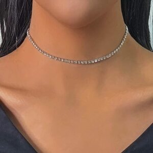 5 Pieces Silver Rhinestone Choker Necklaces for Women Dainty Diamond Choker Crystal Choker Necklaces Set Bridesmaid Jewelry