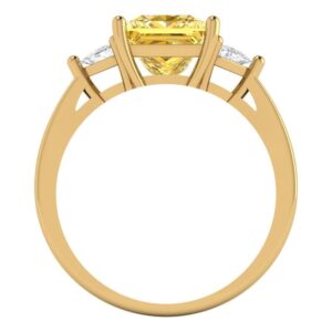 Clara Pucci 2.3ct Princess Trillion cut 3 stone Solitaire Citrine Designer Wedding Bridal art deco Anniversary Ring 14k Yellow Gold 7.75