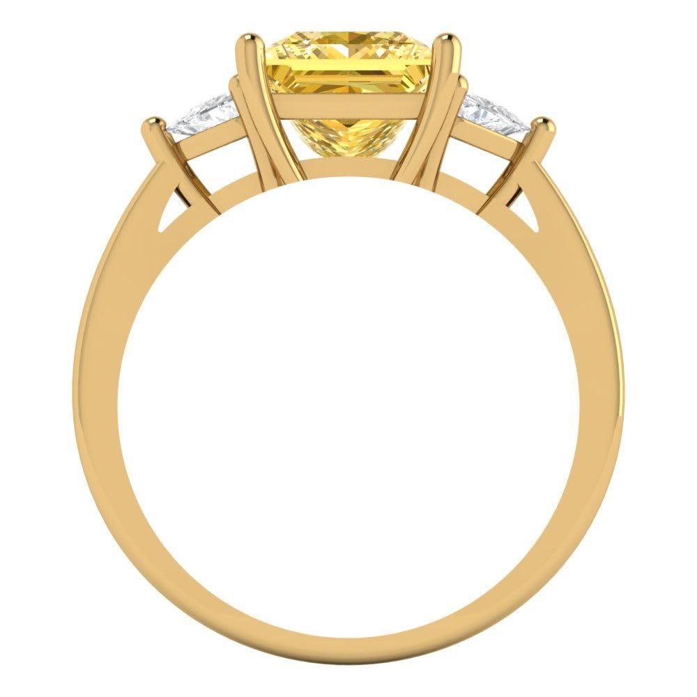 Clara Pucci 2.3ct Princess Trillion cut 3 stone Solitaire Citrine Designer Wedding Bridal art deco Anniversary Ring 14k Yellow Gold 7.75