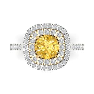 clara pucci 1.75ct round cut solitaire halo top natural citrine designer anniversary bridal engagement ring 14k white & yellow gold 8.5