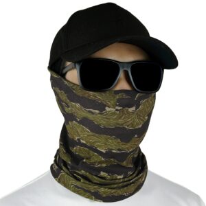 fishing mask - camo neck gaiter face mask for men & women - sun protection face cover - bandana, scarf (olive tiger stripe)