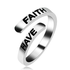 uloveido stainless steel have faith mantra inspirational wedding band ring religious jewelry gifts for best friend y779 (silver, 9)