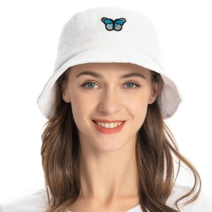 ZLYC Unisex Fashion Embroidered Bucket Hat Summer Fisherman Cap for Men Women Teens (Butterfly Pure White)