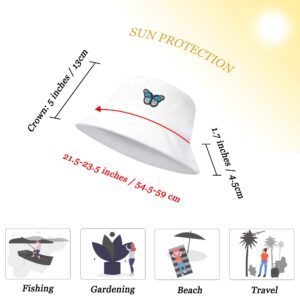 ZLYC Unisex Fashion Embroidered Bucket Hat Summer Fisherman Cap for Men Women Teens (Butterfly Pure White)