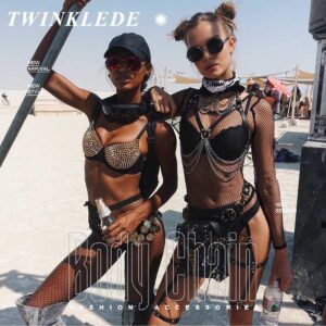 TWINKLEDE Punk Leather Body Chain Bra Silver Layered Chest Chains Festival Rave Harness Chain Body Chain Jewelry for Women and Girls