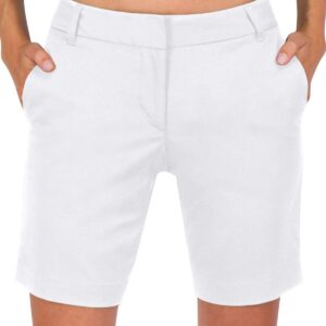 Three Sixty Six Womens Bermuda Golf Shorts 8 ½ Inch Inseam - Quick Dry Active Shorts with Pockets, Athletic and Breathable Ice White