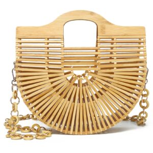 miuco bamboo tote bags top handle handmade handbags beach purses with chain