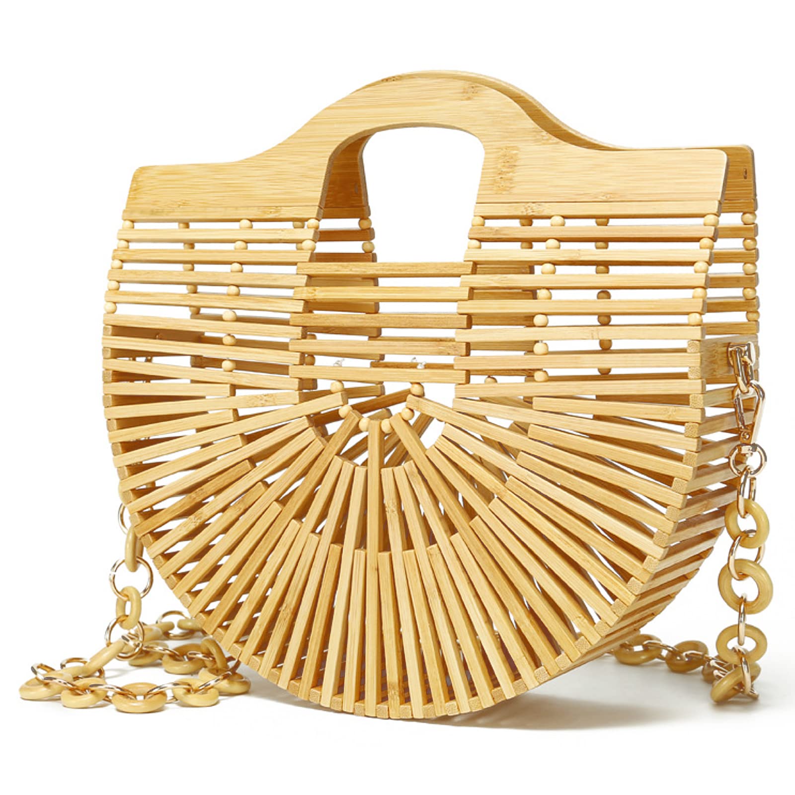 Miuco Bamboo Tote Bags Top Handle Handmade Handbags Beach Purses With Chain