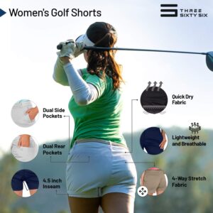 Three Sixty Six Womens Golf Shorts 4 ½ Inch Inseam - Quick Dry Active Shorts with Pockets, Athletic and Breathable