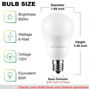 Maelsrlg E17 Intermediate Base LED Bulb, 6W (60 Watt Equivalent) G14 Globe Ceiling Fan Light Bulbs, Daylight White 5000K, 600 Lumens, Non-Dimmable, Pack of 6