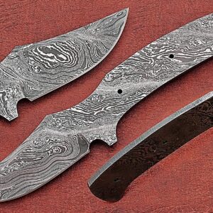 Trailing point Damascus steel blank blade, Hand forged Damascus steel Skinning knife making Blade, Twist, Ladder and rain drop pattern Damascus steel (8 Inch Twist)