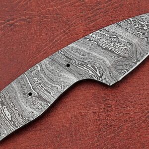 Knife Making Supplies Damascus Steel Blank Blade 6.5 inches Long Hand Forged Compact Skinning Knife, Spear Point Blade Pocket Knife with 3 Pin Hole, 2.5 inches Cutting Edge, 3.5" Scale Space