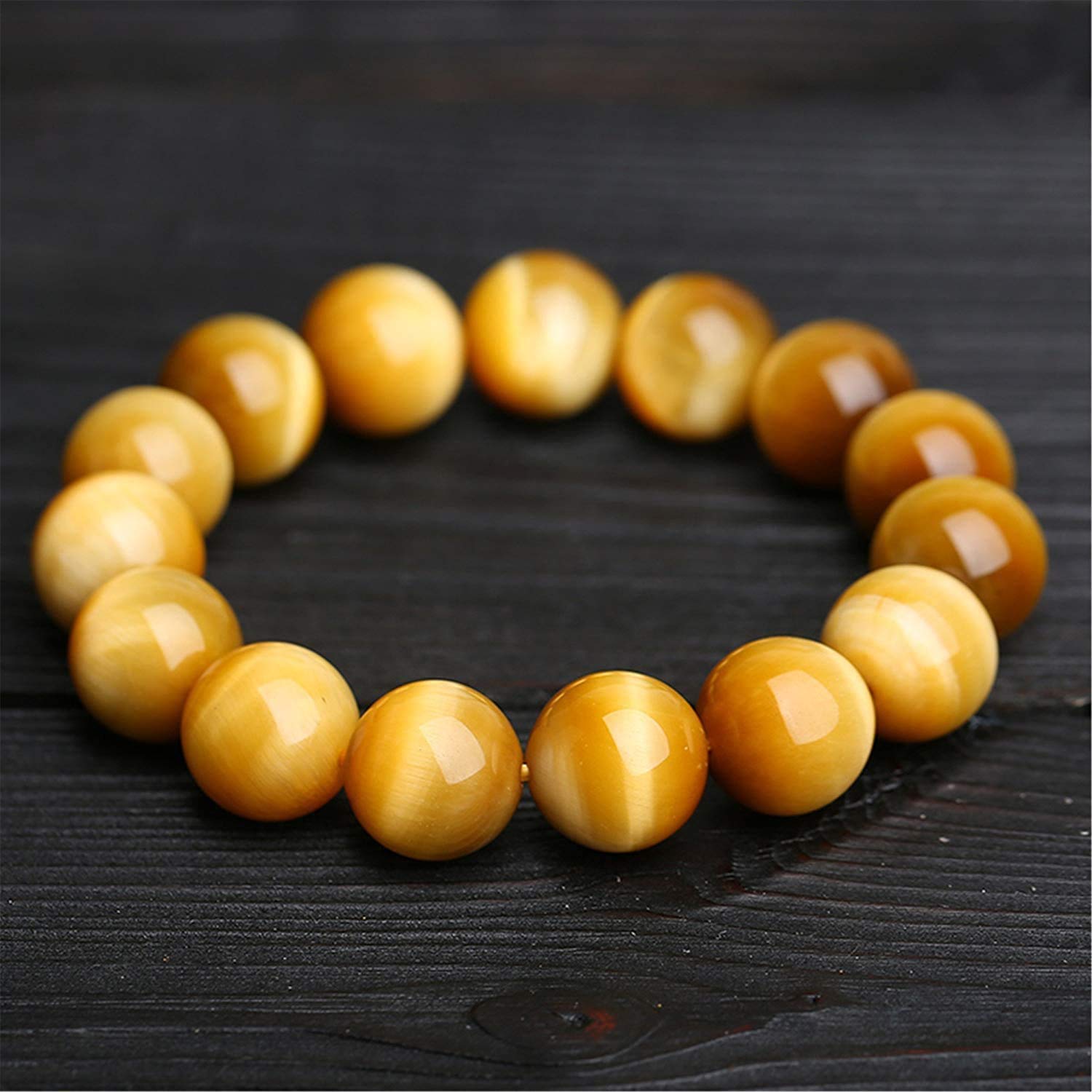 Certificate Natural Gold Tiger Eye Gemstone Crystal Stretch Round Bead Bracelet AAAAA 12mm