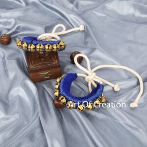 Art of Creation Kathak Dancing Ghungroo Anklet Pair 1 Line Big Indian Classical Dancers Musical Instrument Bharatnatayam Ghungru (Blue Paded 1 Line 20 Bell)