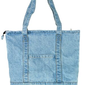 YunZh Denim Tote Bag Casual Style Lightweight Classic Retro Travel Shopper Shoulder Handbag