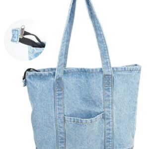 YunZh Denim Tote Bag Casual Style Lightweight Classic Retro Travel Shopper Shoulder Handbag