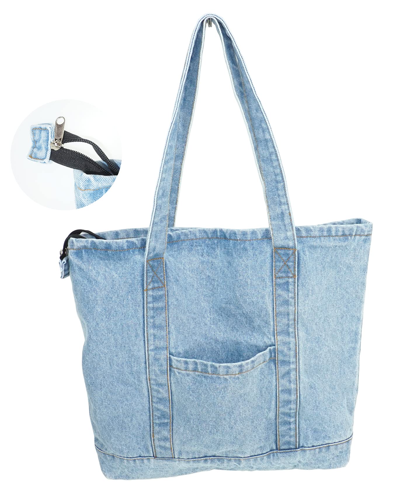 YunZh Denim Tote Bag Casual Style Lightweight Classic Retro Travel Shopper Shoulder Handbag