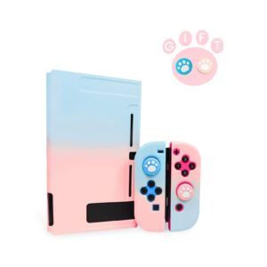 niclogi dockable case for nintendo switch, protective cover case compatible with nintendo switch console and joy-con controller, separable hard cover case with 2 thumb grip caps(blue and pink)