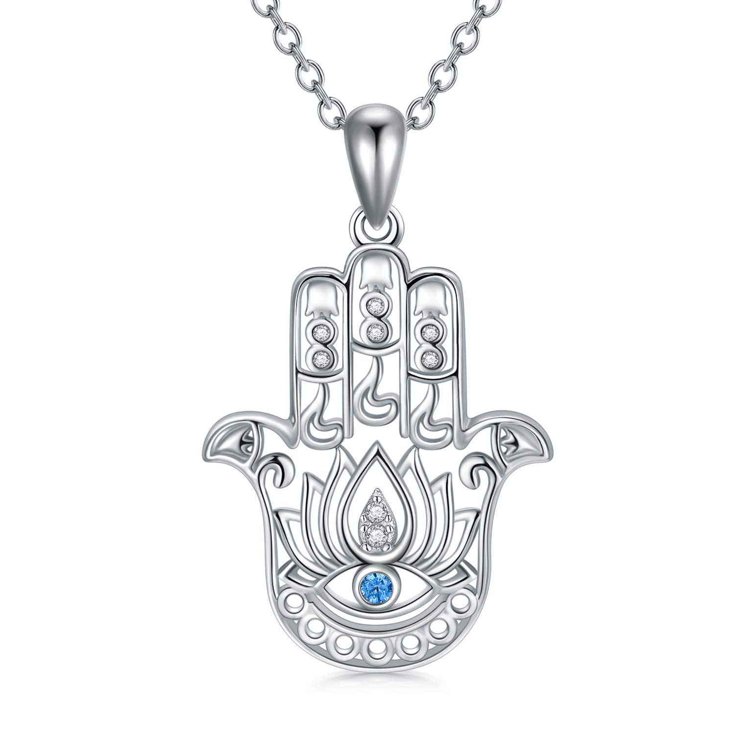 LONAGO Hamsa Necklace 925 Sterling Silver Evil Eye Hamsa Hand Pendant Necklace Good Luck Jewelry Gift for Women