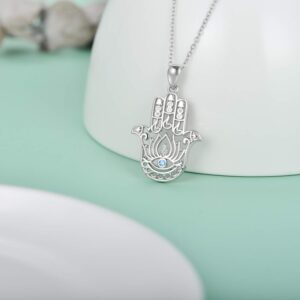 LONAGO Hamsa Necklace 925 Sterling Silver Evil Eye Hamsa Hand Pendant Necklace Good Luck Jewelry Gift for Women