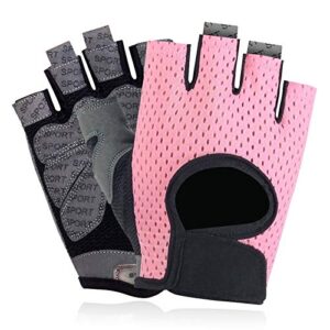 LONGU Workout Gloves Breathable Non-Slip Silica Gel Grip Exercise Gloves Men and Women for Weightlifting,Yoga,Dumbbell,Bodybuilding Sport Pink