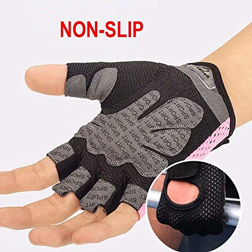 LONGU Workout Gloves Breathable Non-Slip Silica Gel Grip Exercise Gloves Men and Women for Weightlifting,Yoga,Dumbbell,Bodybuilding Sport Pink