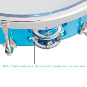 ENNBOM Tambourine Adjustable Tone Hand Drum Double Row Metal Jingles Hand Bell Performance Level Handheld Percussion (Blue)