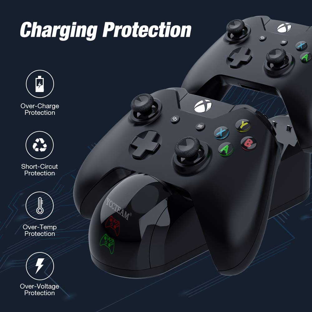 Dual Controller Charger for Xbox One, Docking Charger Station Kit Compatible with Xbox One/One X/One S Elite Controller, with 2 x 1200mAh Rechargeable Battery Packs, Two Slots and High Speed Charging