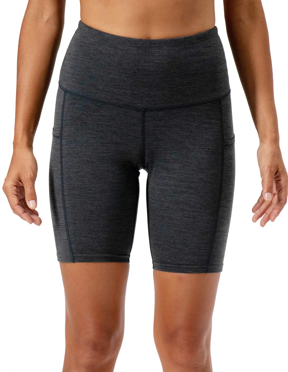 DEVOPS Women's 2-Pack High Waist Workout Yoga Running Exercise Shorts with Side Pockets (Large, Black/Heather Charcoal)