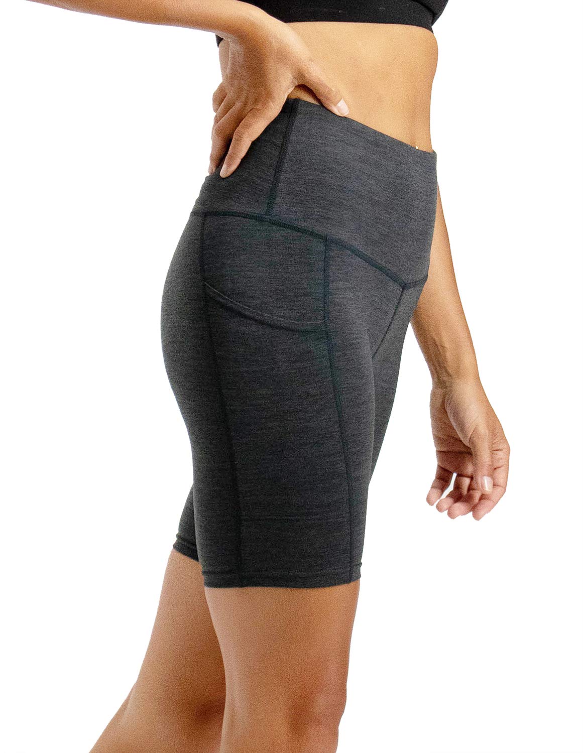 DEVOPS Women's 2-Pack High Waist Workout Yoga Running Exercise Shorts with Side Pockets (Large, Black/Heather Charcoal)