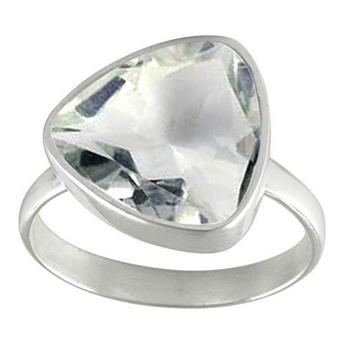 SURYAGEMS Faceted Natural Trillion Stone 925 Sterling Silver Crystal Quartz Ring Astrology Use Size 4-13