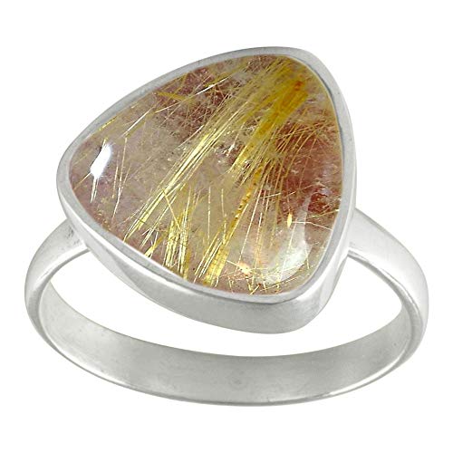 SURYAGEMS Cabochon Trillion Sterling Silver Natural Rutile Quartz Jewelry Women Daily Wear Ring Size 4-13