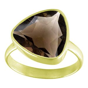 SURYAGEMS Genuine Trillion Shape Faceted Smoky Quartz Jewellery Men Women 18K Gold Plated Rings Size 4-13