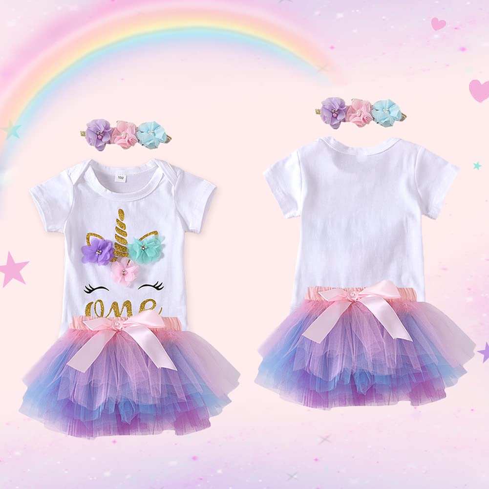 XIFAMNIY Baby Girl 1st Birthday Outfit 1 Year Unicorn Onesie Tutu Dress Headband Legging Socks