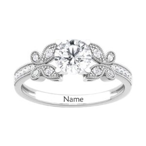 sisgem 14k white gold butterfly wedding ring for women,1.75 carat(cttw) round-cut moissanite engagement ring with engraved name,wedding anniversary size 5-11 (white, 10)