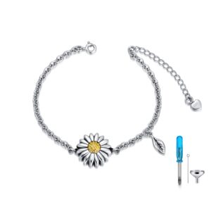 sunflower cremation jewelry 925 sterling silver urn bracelet link flower keepsake ashes memorial pendant locket for women mom