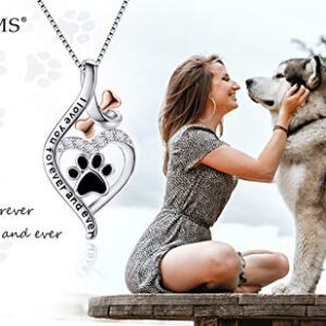 VANLAMS Womens 925 Sterling Silver Bone Love Heart Dog Paw Print Pendant Necklace I Love You Forever and Ever, Gifts for Dog Owner (Silver & Rose Gold)