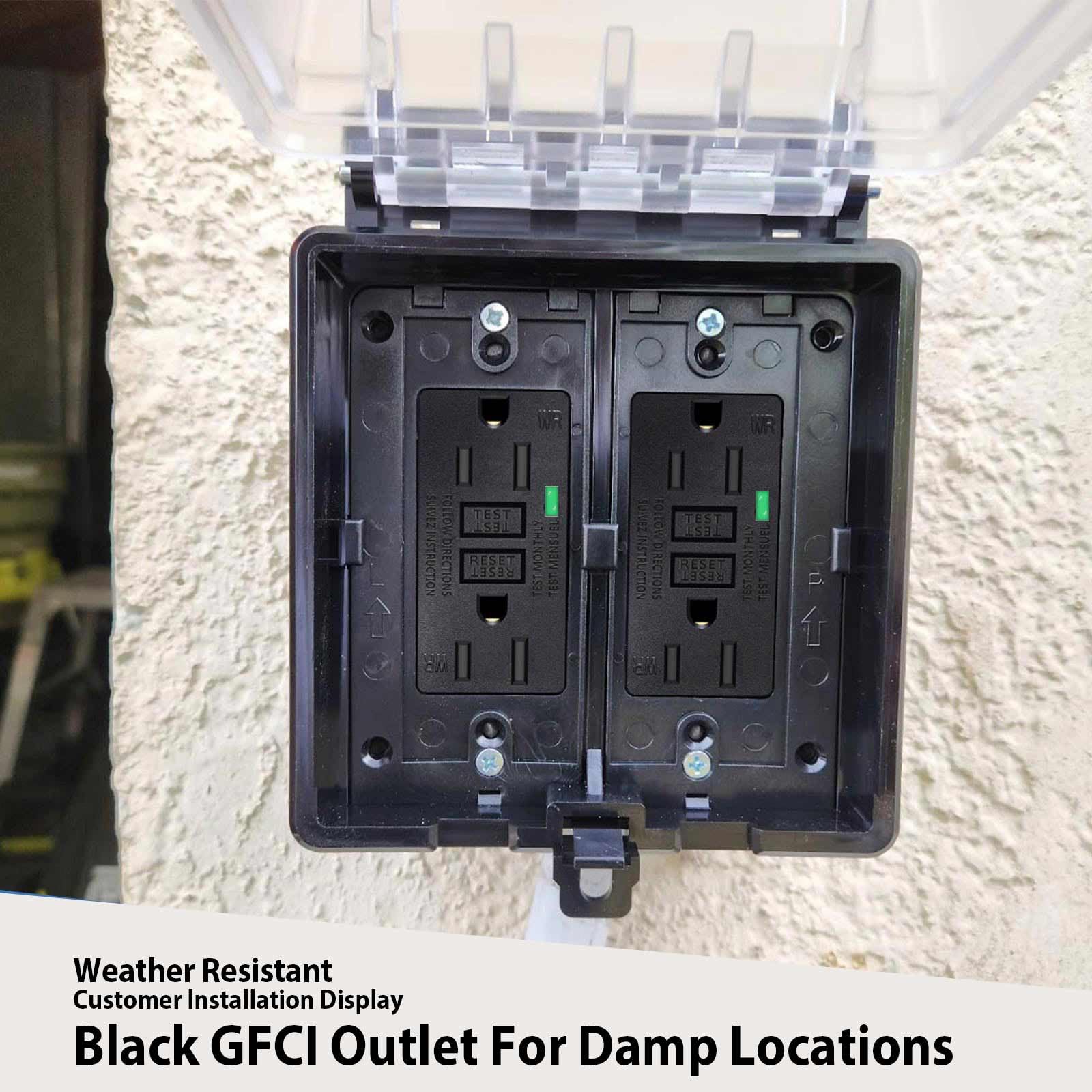 Black GFCI Outlet 15Amp 2PK,Nineleaf Black Outlets Receptacles,GFI Electrical Outlet with LED Indicator,Weather Resistant WR,Ground Fault Circuit Interrupters,120V,Wall Plates and Screws Included,ETL